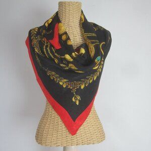 Authentic Fendi Silk Scarf 38 x 38 Rings Jewelry Red Gold Black Green Italy
